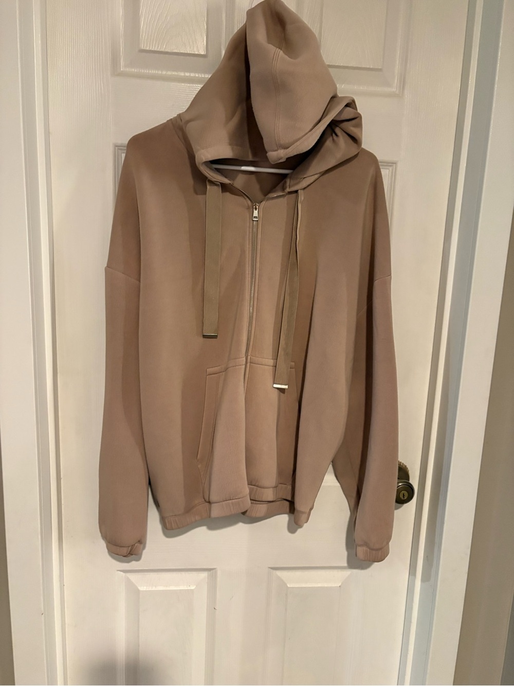 FOREVER 21 Women's Full Zip Hoodie Beige Size L Cotton Blend Knit Long Sleeve